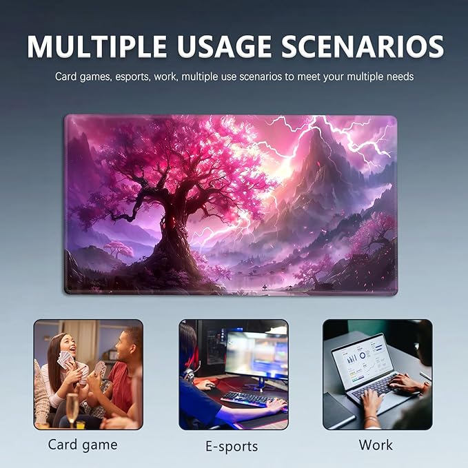 MTG Playmat Size 23.6x13.8in with Storage Bags Portable Playmat TCG and Board Game Mat for Cards Rubber Base Slip-Resistant Mousepad Desk Mat (Pink Sakura,No with Zone)