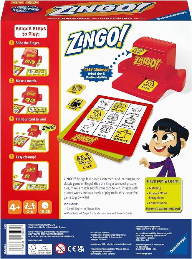 Ravensburger Zingo Bingo Game - Learning and Educational Toys for Kids Age 4 Years Up - 2 to 4 Players - Gifts for Boys and Girls