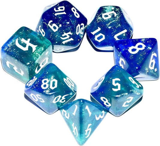 Galaxy Dice Set| Dark Blue Mix Cyan Crystal DND Dice Set for Board Game