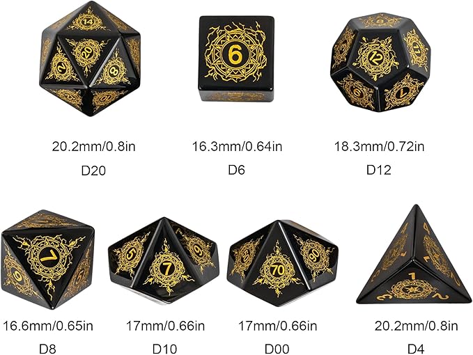 UDIXI Stone D and D Dice Set 7PCS Obsidian Dice D&D with Gift Case for Dungeons and Dragons Tabletop Game