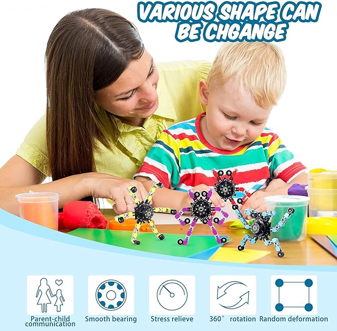 18pcs Random Fidget Spinners,DIY Deformable Robot Fingertip Toys,Decompression Spinner,Deformable Creative Mechanical Gyro Toys,Stress Relief Mechanical Chain Toy for Kids Adults，Party Supplies