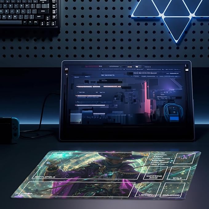 MTG Playmat Size 23.6x13.8in with Storage Bags Portable Playmat TCG and Board Game Mat for Cards Rubber Base Slip-Resistant Mousepad Desk Mat (Mystic,with Zone)