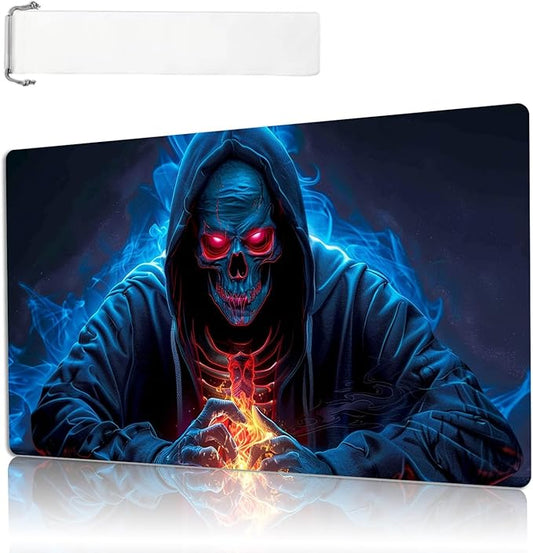 MTG Playmat Size 23.6x13.8in with Storage Bags Portable Playmat TCG and Board Game Mat for Cards Rubber Base Slip-Resistant Mousepad Desk Mat (Death Skull,No with Zone)
