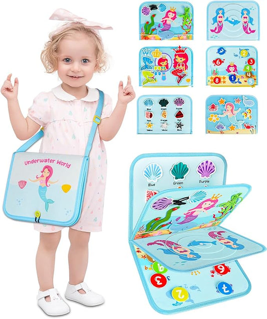 Primo Lines Toddler Busy Board-Montessori Toy for 1 2 3 4 Years Old Girl Birthday Gift, Sensory Busy Book Educational Activities for Airplane Car Travel Toys