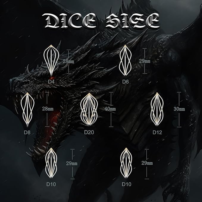 DND Dice Set Arcanum for Dungeons and Dragons, Hollow Metal D&D Dice Role Playing Polyhedral Dice for Tabletop Game (Arcanum Red Number)
