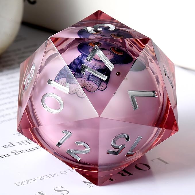 Liquid 55mm D20 Dice,DNDND LED 20 Sided DND Dice with Gorgeous Gift Velvet Pouch for Dungeons and Dragons (Cat)
