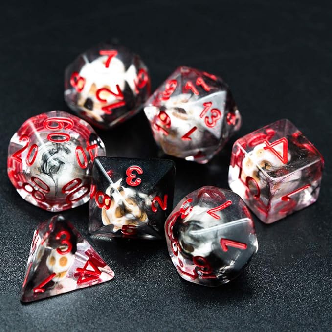 UDIXI Polyhedral DND Dice Set, 7PCS Skull Dice RPG D&D Dice Set for Dungeons and Dragons and Other Tabletop Games (Skull-Black)