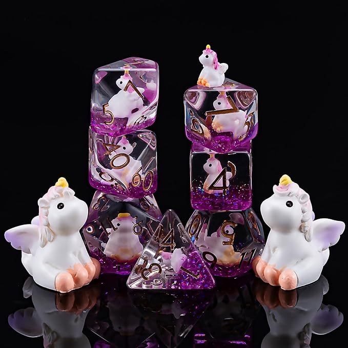 Unicorn DND Resin Dice Set, Polyhedral D&D Dice Animal Inclusion Dice D and D for Dungeons and Dragons MTG RPG Board Games