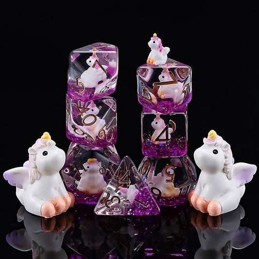 Unicorn DND Resin Dice Set, Polyhedral D&D Dice Animal Inclusion Dice D and D for Dungeons and Dragons MTG RPG Board Games