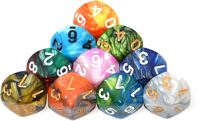 SmartDealsPro 10-Pack D4 D6 D8 D10 D12 Multi Colored Polyhedral Dice for for Dungeons and Dragons DND RPG MTG Table Games (Double Color, D10)