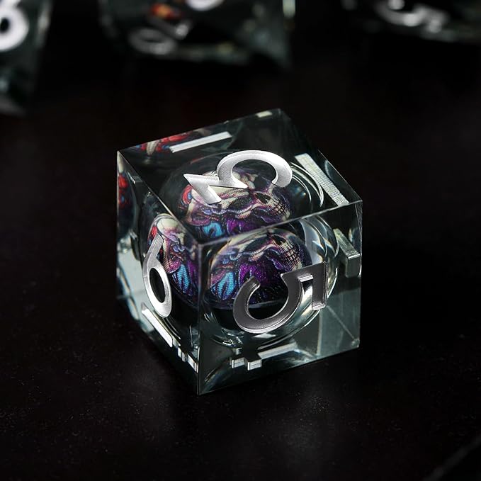 Skeleton Design Skull DND Dice Set 7pcs Sharp Edged Resin Polyhedral Dice for Roleplaying Games, Gift Box Included(Black Silver)