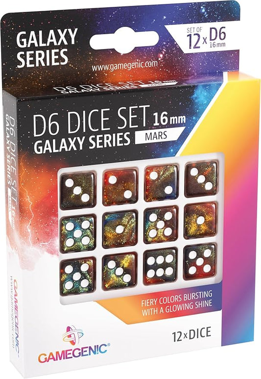 Galaxy Series Nebula D6 Dice Set | Set of 12 Six-Sided Dice | Premium Quality Resin Dice for Dice Games, Board Games and Card Games | Cosmic Glittering Design | Blue and Purple | Made by Gamegenic