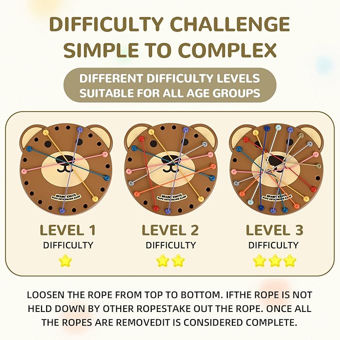 Brainy Knots Game, Twisted Rope Puzzle, Interactive Puzzle for Kids and Families, Brainy Knots Rope Untangling Game (Cute Bear)