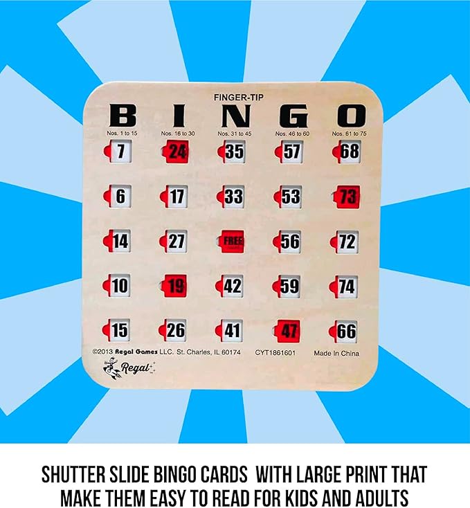 Regal Bingo Bulk Bingo Cards with Sliding Windows - Reusable Large Print Bingo Game Cards for Adults Large Group - 10 Pack, Woodgrain