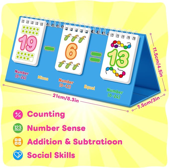 Addition and Subtraction Flash Cards,0-24 Math Facts Manipulatives Games Preschool Kindergarten 1st 2nd Grade Classroom Must Haves,Counting Educational Toy Learning Activities Homeschool