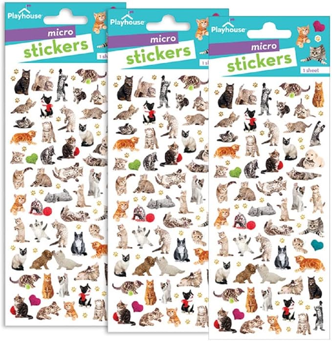 Playhouse Micro Mini Foil Accent Sticker Sheet for Crafts, Trading & Collecting - Pretty Kitties Cats 3 Pack