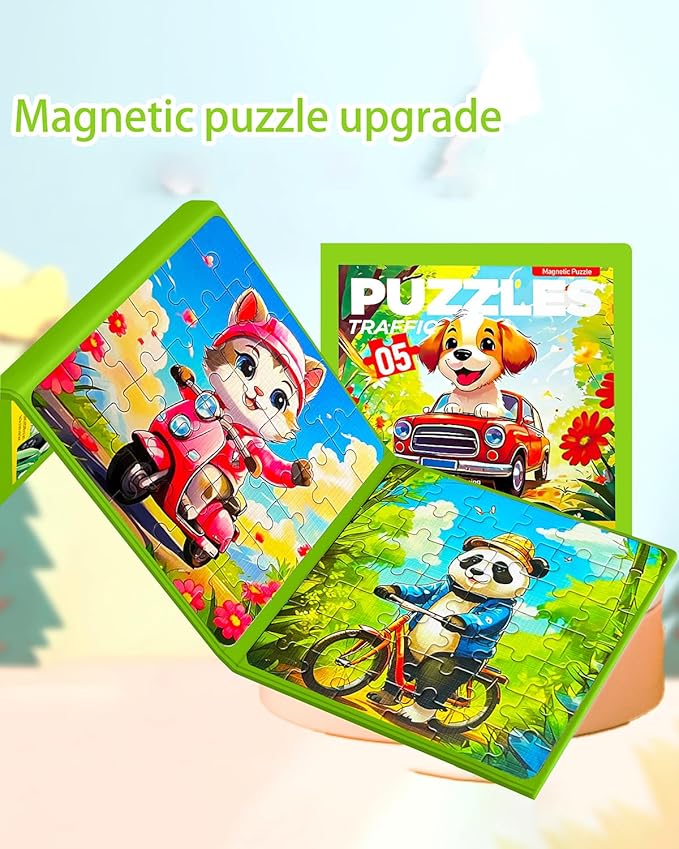 Magnetic Puzzles for Kids Ages 4-8, 3 in 1 Toddler Travel Puzzles, Animal Car Activities Toy for Boys Girls 4-6, Preschool Learning Toy for Kids 3-8 Year (Bike)