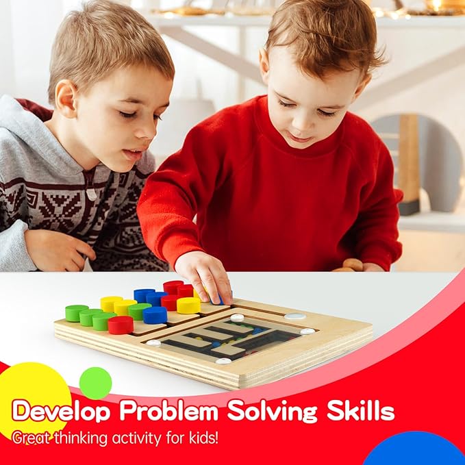 Wooden Color Matching Puzzle Toys Montessori Toys for 3+ Years Old Brain Teasers Game Develop Minds Board Game Travel Activity for Boy Girl Ideal Christmas Birthday Gifts(4 Color)