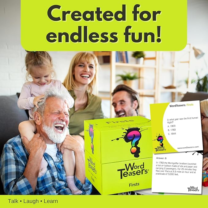 ? WORD TEASERS Firsts - Trivia Game About The First Time Things were Done - Fun & Historical Conversation Cards - Party Trivia Cards for Families & Friends- 150 Questions