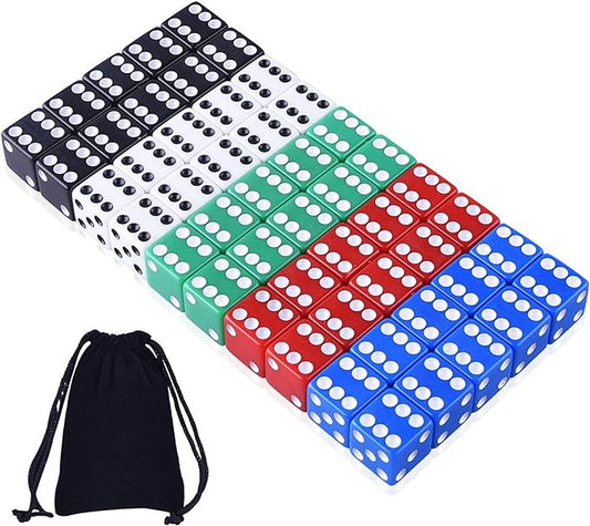 AUSTOR 50 Pieces Game Dice Set, 5 Colors Square Corner Dice with Velvet Storage Bag, Play Games Like Tenzi, Farkle, Yahtzee, Bunco or Teaching Math