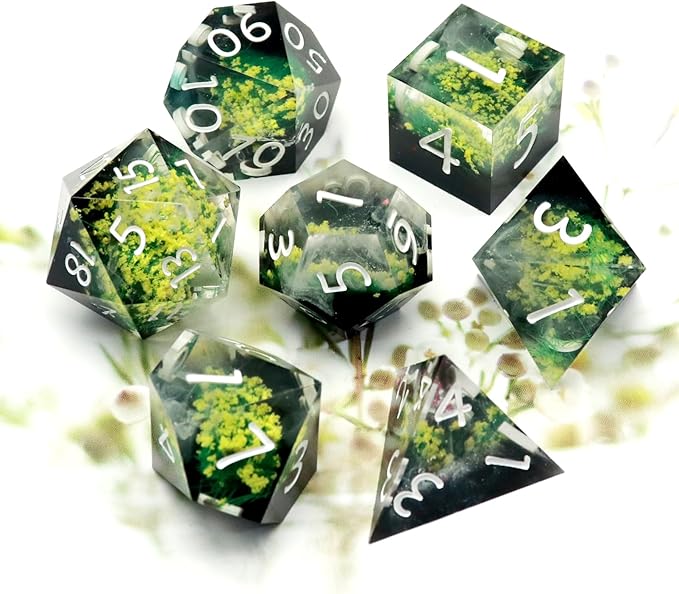 Haxtec DND Dice Set Sharp Edge Resin Dice Set with Dice Case, Flower D and D Dice, Polyhedral D&D Dice Set for Dungeons and Dragons TTRPGs DND Gift