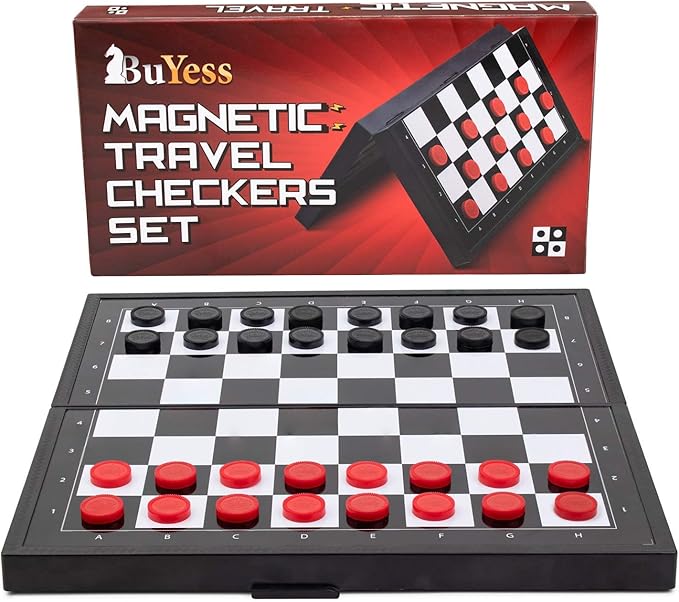 Magnetic Checkers Board Game and Magnetic Checker Pieces, 9.8 x 9.8 inches Mini Portable Travel Set