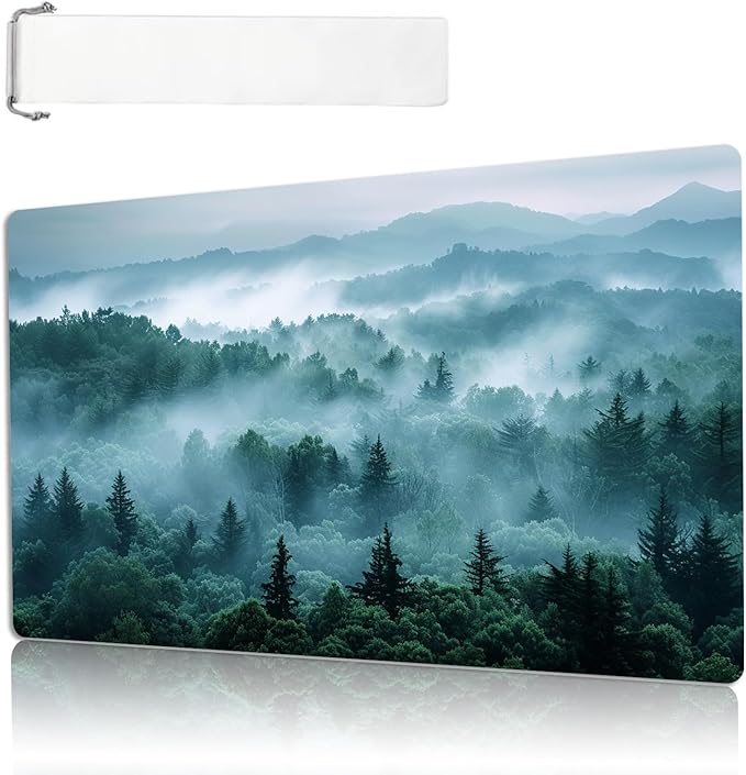 MTG Playmat Size 23.6x13.8in with Storage Bags Portable Playmat TCG and Board Game Mat for Cards Rubber Base Slip-Resistant Mousepad Desk Mat (Foggy Forest,No with Zone)