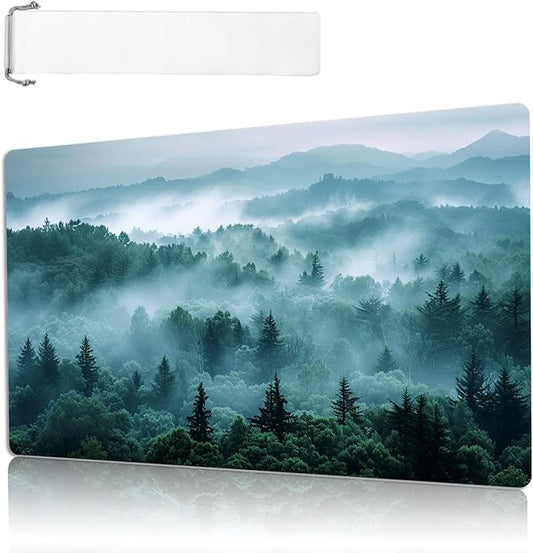 MTG Playmat Size 23.6x13.8in with Storage Bags Portable Playmat TCG and Board Game Mat for Cards Rubber Base Slip-Resistant Mousepad Desk Mat (Foggy Forest,No with Zone)