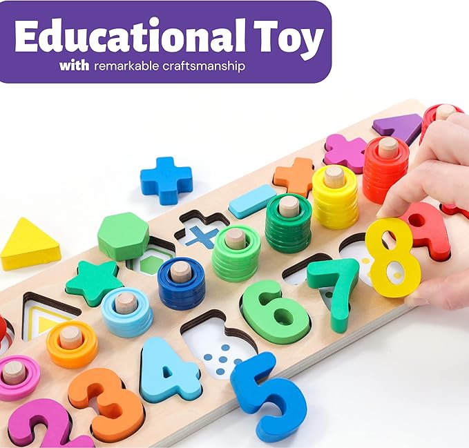 BEKILOLE Wooden Montessori Toys for Kids Toddler Number Puzzles Sorter Counting Shape Stacker Stacking Game Preschool Toys for Boy Girl Learning Education Math Blocks 1 Year Old Girl Gifts and Beyond
