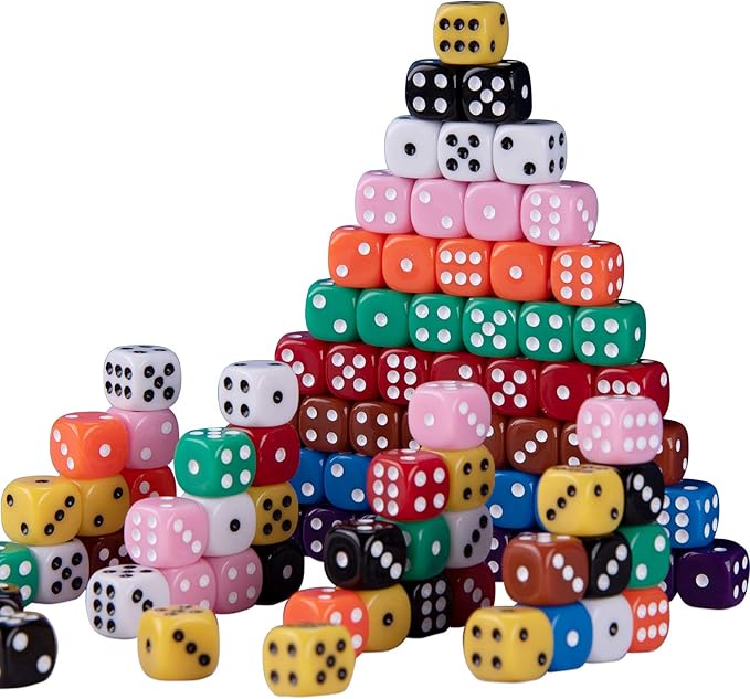 AUSTOR 100 Pieces Dices 12mm Game Dice Set 6 Sided Round Corner Dices for Tenzi, Farkle, Yahtzee, Bunco or Teaching Math