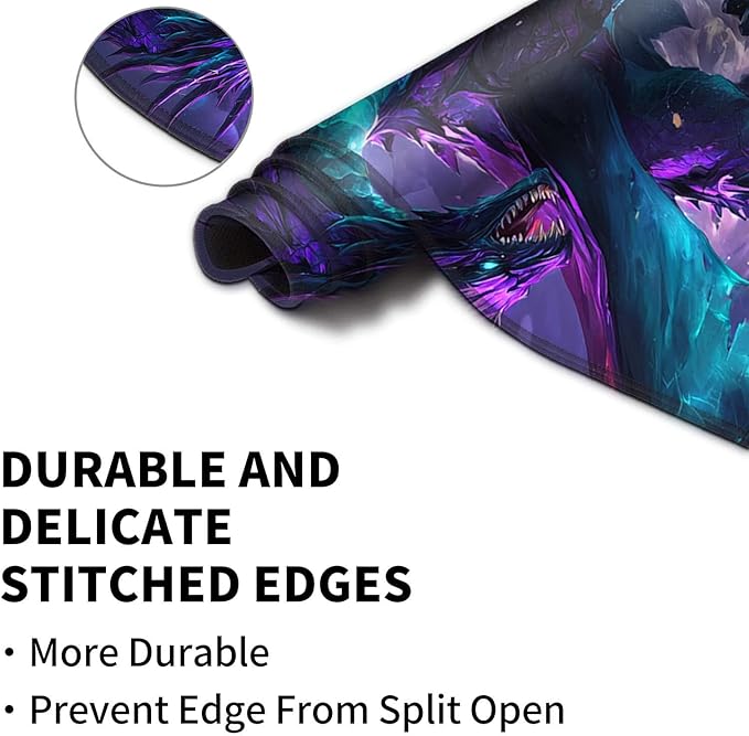 for MTG Playmat for Trading Card Games, Non-Slip Rubber Smooth Surface with Stitched Edges, Durable Desk Pad for Card Games, Custom Anime Playmat, Majestic Dragon Purple Blue Glowin