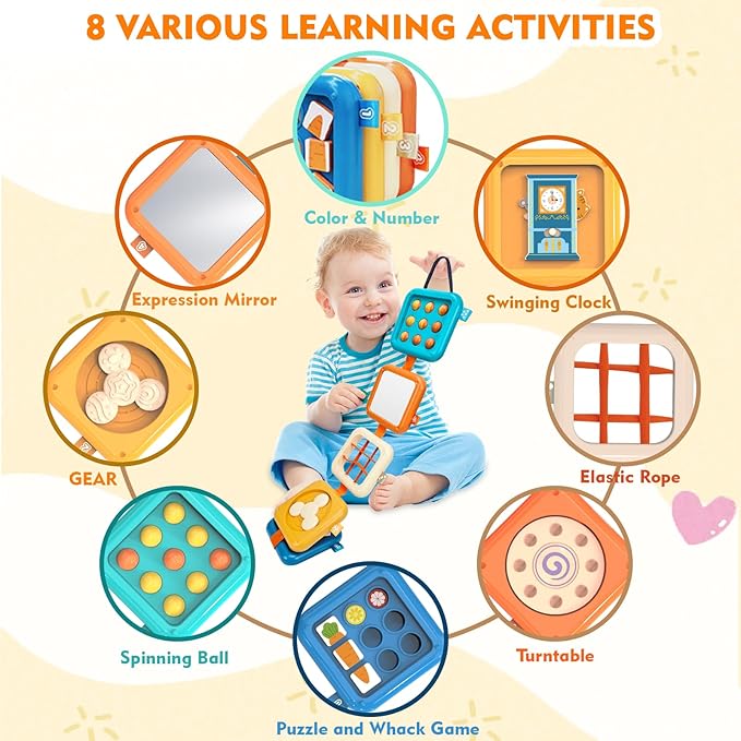 weirtoya Baby Busy Board for 1 Year Old, Montessori Toys for 1 Year Old Toddler Toys Travel Activities Busy Cube Gifts for Baby Boy Girl My First Montessori Busy Board