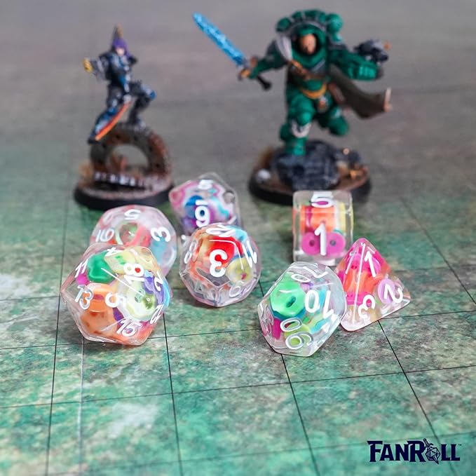 FanRoll 16mm Resin Poly DND Dice Set: Critical Loops, Role Playing Game Dice for Dungeons and Dragons