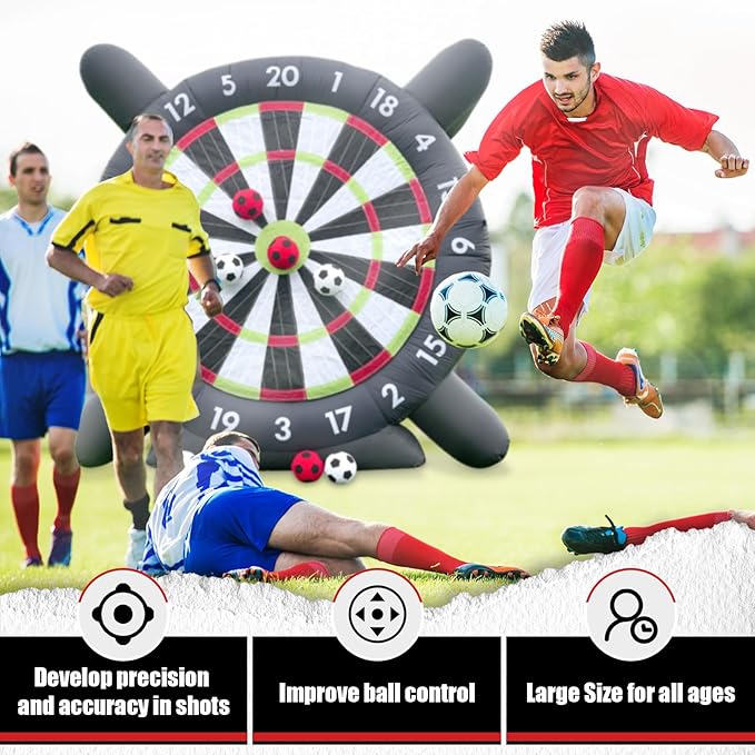 10FT Inflatable Soccer Dart Board for Adults Family, Giant Inflatable Games Inflatable Soccer Field Outdoor Games with 8pcs Soccers Balls, Blower, Lawn Kick Darts for Backyard, Commercial Quality
