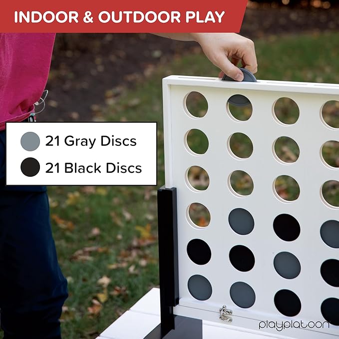 Play Platoon Wooden Giant 4 in a Row Game Outdoor - 4 in a Row Board Game Outdoor with Coins, Case and Rules