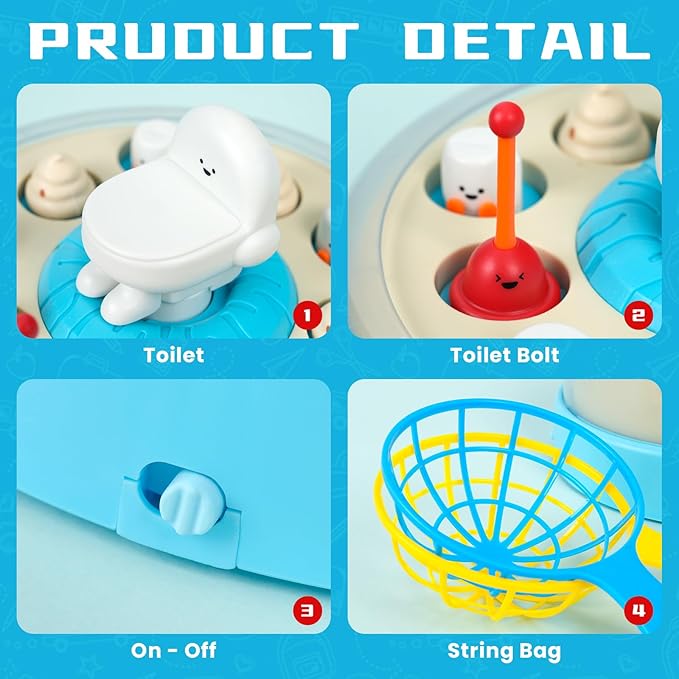 Pop Up Board Games, Toilet Catch and Bounce Toddler Games, Toilet Operation Games for Kids Ages 3+ Birthday 2025 New Year Gifts (Toliet)