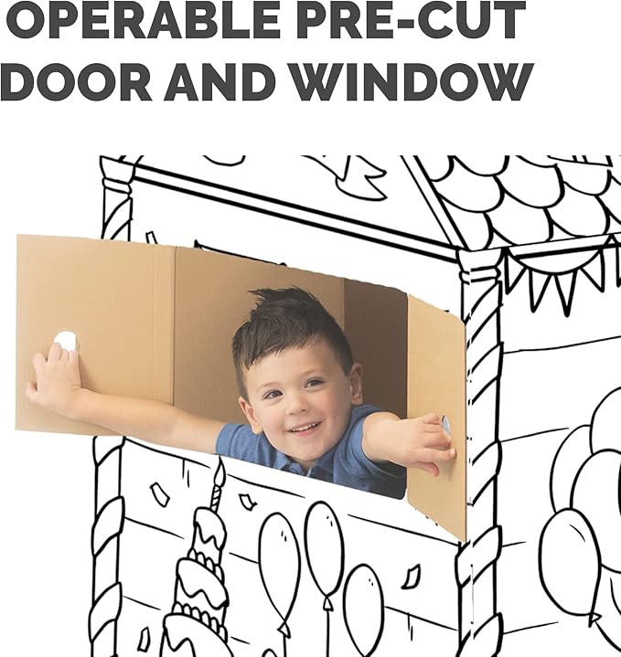 Bankers Box at Play Color in Birthday Playhouse, Cardboard Playhouse and Life Size Craft Activity for Kids and Families