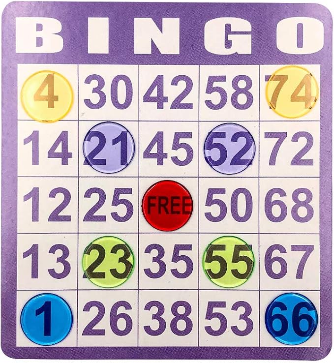 Yuanhe Bingo Cards Game Set - Includes 50 Bingo Cards and 500 Colorful Transparent Bingo Chips, for Bingo Games and Card Games