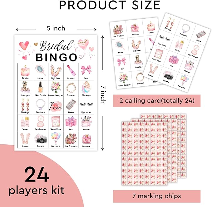 Bridal Shower Bingo Card Set - 24 Players, Wedding Shower Bachelorette Party Activities for Family Friends, Bingo Game Engagement Party Favor Supplies, for Adult Teen -11