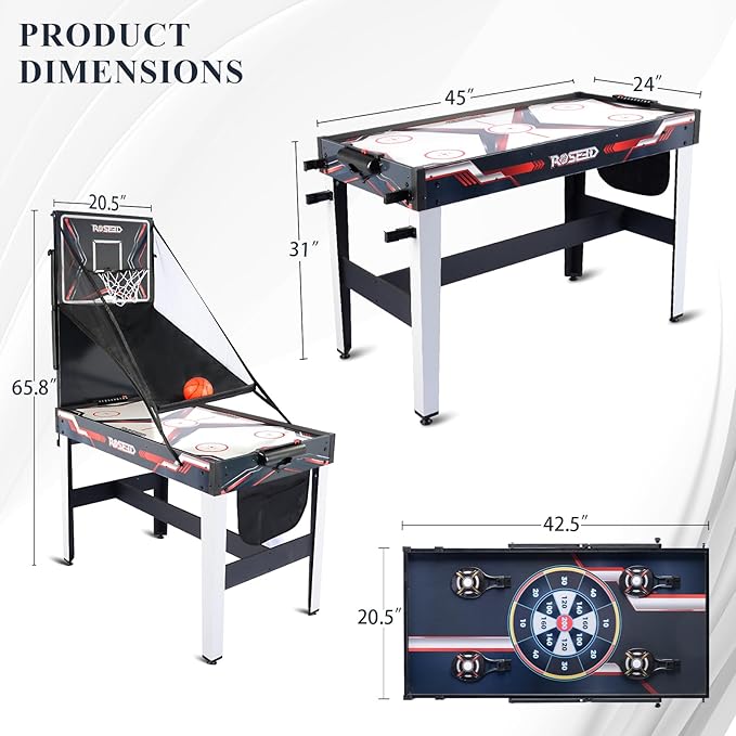 ROSEED 4 in 1 Combo Game Table for Home, Game Room, Friends & Family, Shooting Games, Air Hockey, Basketball, Darts, Multi Game Table