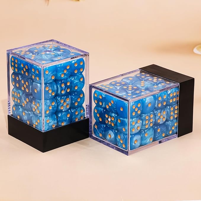 36 of Pack 12MM 6 Sided Dice Set,Pearl Pattern Game MINI Dice Set, 6 Sided Standard Dices for Yahtzee, Bunco or Teaching Math,with Portable Plastic Box(Blue Pearl)