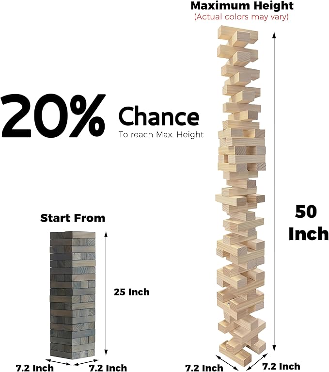 SPORT BEATS Gray Giant Tower Game Outdoor Games 54 Blocks Stacking Game Includes Carry Bag