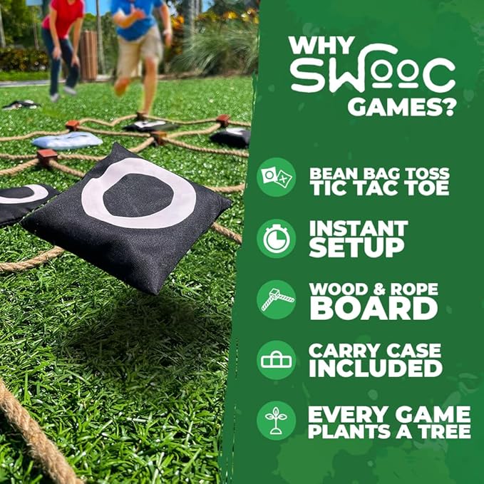 SWOOC Games - Giant Tic Tac Toe Game Outdoor (All Weather) | 3ft x 3ft | Instant Setup, No Assembly | Giant Outdoor Games for Adults and Family | Outside Toys | Large Lawn & Backyard Fun | Yard Game