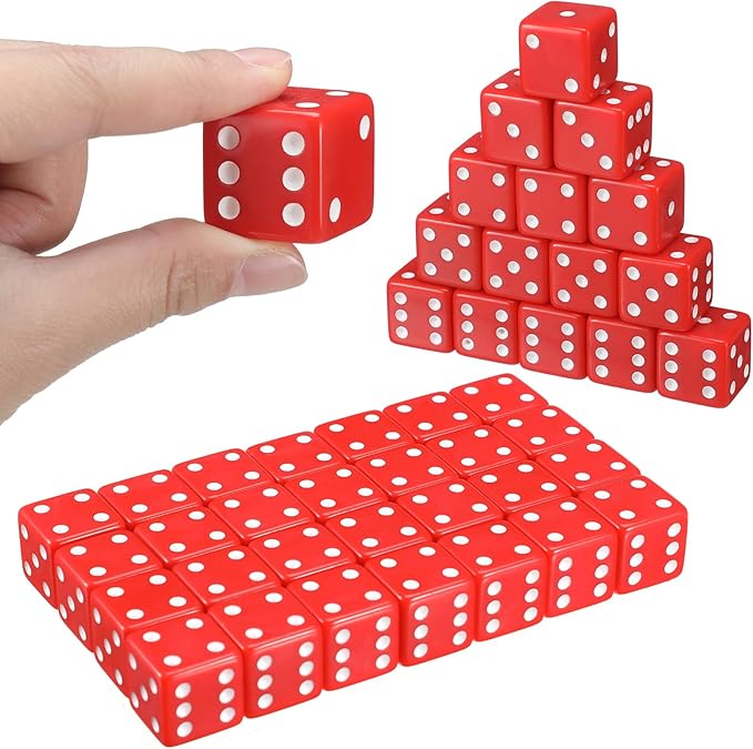 Poen 30 Pcs Standard Dice 25 mm Casino Theme Party Dice Large Opaque Jumbo Acrylic D6 Bulk Sifter for Casino Theme Party Board Vegas Birthday Supply(Red)