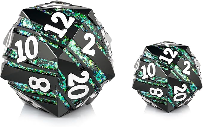 D20 Dice Metal DNDND 33mm Large Metallic Dice with Gorgeous Gift Box for Dungeons and Dragons (Green Stripe)