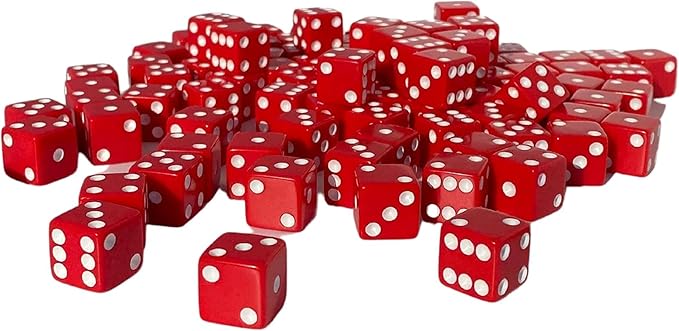 MR CHIPS D6 Standard 16 mm Opaque Dice with Pip Dots - 100 Pack - Red