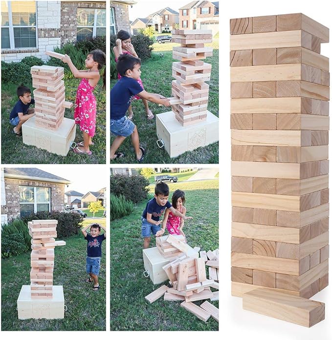Giant Tumble Tower, Pine Wooden Blocks Stacking to Over 4.2FT, Indoor Outdoor Games for Kids Adults Family, Large Tumbling Timber Yard Game