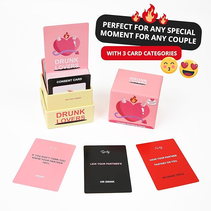 Drunk Lovers Premium Edition - Couples Games Couples Card Game for Date Night, 150 Cards with 4 Engaging Categories, Couple Games and Couples Games for Adults