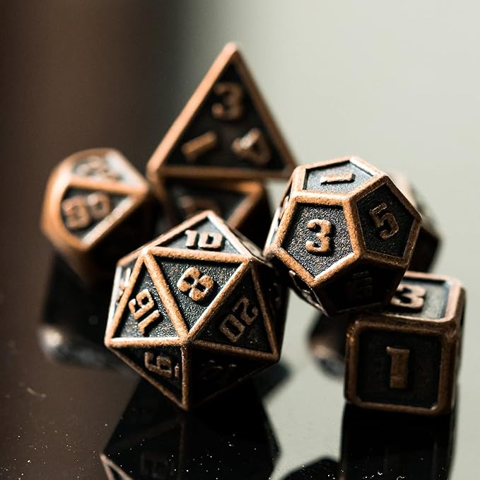 UDIXI 10mm Mini Metal DND Dice Set, 7-Die Small Metal Dice Portable Tiny Polyhedral RPG Dice for D&D Dungeons and Dragons Role Playing Games (Copper)