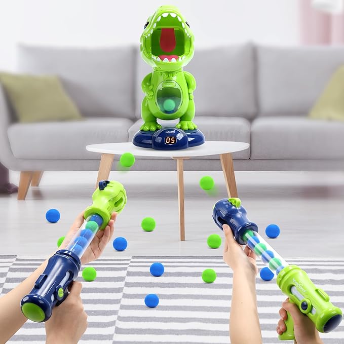 EagleStone Movable Dinosaur Shooting Toys for Kids,Electronic Target Shooting Games with 2 Pump Gun,48 Balls Party Favor Toys with Score Record, LED & Sound, Dino Toys Gift for Boys and Girls